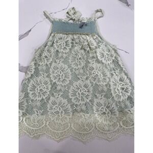 Blank London Lace Tank Top Green Floral Sleeveless Smocked‎ Tie Strap XS